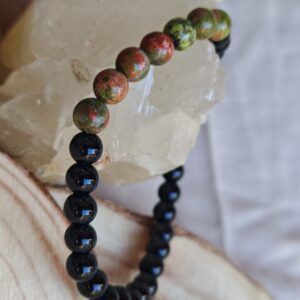 pulsera de unakita y obsidiana natural 6mm
