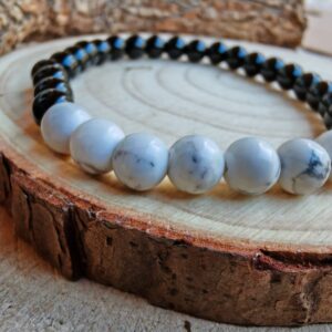 pulsera de howlita blanca y obsidiana natural 6 mm