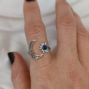anillo acero ajustable de sol y luna con lapislázuli